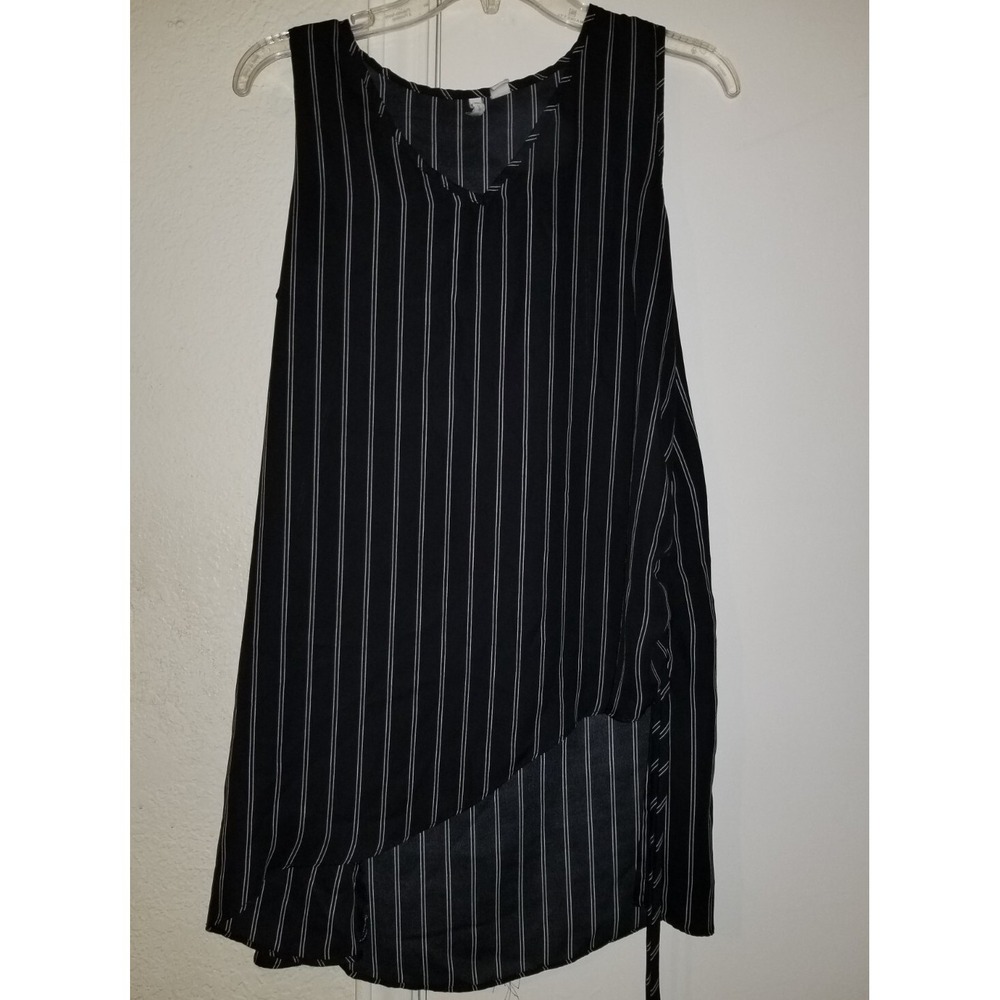 Women's CATO Blouse Black & White Slimming Stripe Semi Sheer Side Tie Flowy